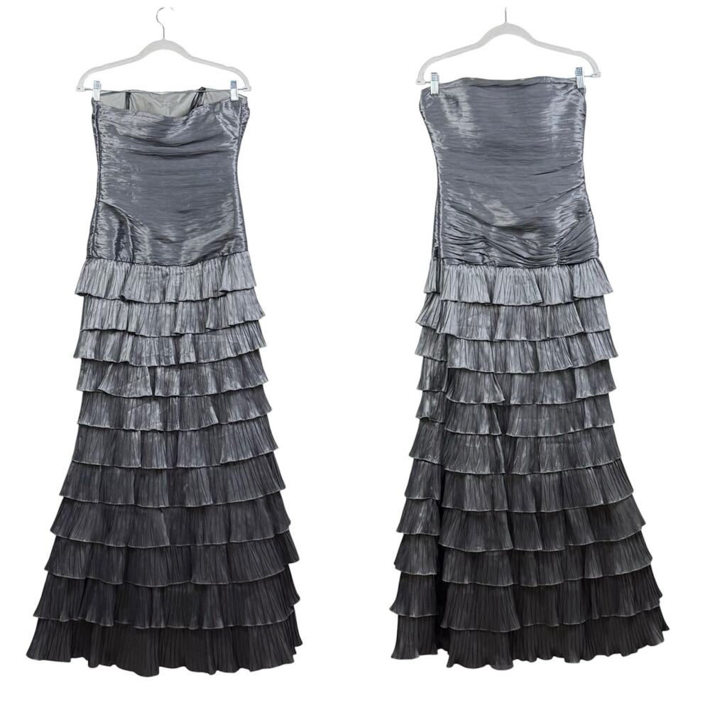 Dalia MacPhee Strapless Ruffled Taffeta Mermaid Gown Pewter Size 4 Evening Prom